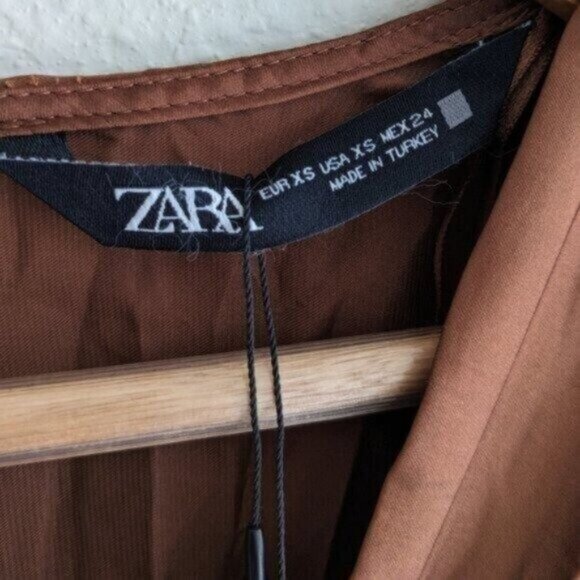 Zara Brown Wrinkled Satin Effect Jumpsuit Size XS Women - Picture 5 of 8